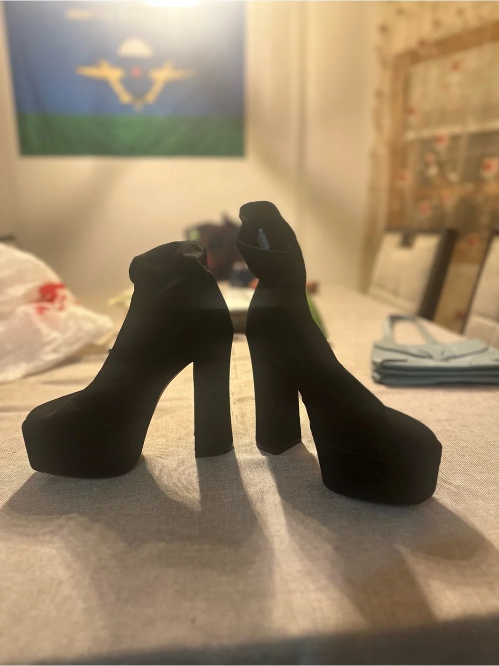Stuart Weitzman Black Suede Platform Ankle Boots
